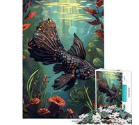 Puzzle de 1000 pièces pour Adolescents Motif Poisson Betta Noir sous-Marin défi éducatif décoration Murale Jeu éducatif pour Les 14 Ans et Plus (38x52cm)