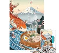 Puzzle de 1000 pièces pour Adolescents Motif Poissons Koi et Ramen Style Ukiyo-e Jeu de réflexion pour Adultes Une œuvre d'art Cadeau de Noël ou d'anniversaire (Taille 50x75cm)