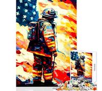 Puzzle de 1000 pièces pour adolescents motif pompier et drapeau américain Jeu éducatif et amusant idéal pour les anniversaires Comprend une affiche et une fiche de questions-réponses assorties 50x75cm