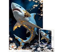 Puzzle de 1000 pièces pour Adolescents Motif Requin doré Art Kintsugi Jeu éducatif Cadeau d'anniversaire Jeu Familial avec Poster et fiche de Questions Assortis Dimensions 38x52cm