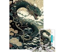 Puzzle de 1000 pièces pour Adolescents Motif Serpent Ukiyo-e Style Japonais et Chinois Jeu Manuel pour Adultes défi Difficile à relever (Taille 38x26cm)