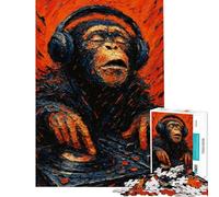 Puzzle de 1000 pièces pour Adolescents Motif Singe DJ Style Peinture Abstraite Puzzle décoratif Mural Cadeau Anti-Stress (Taille 38x52cm)