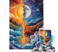 Puzzle de 1000 pièces pour Adolescents Motif Soleil et Lune Peinture Puzzle décoratif Mural Cadeau Anti-Stress (Taille 38x52cm)