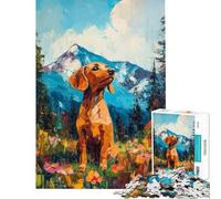 Puzzle de 1000 pièces pour Adolescents Motif Teckel dans Un Paysage de Montagne Puzzle décoratif Mural Cadeau Anti-Stress (Taille 50x75cm)