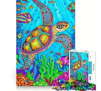 Puzzle de 1000 pièces pour Adolescents, Motif Tortue Aquarelle, Jeu de Concentration, Jeu de lenteur, Cadeau d'anniversaire Amusant (38x26cm)