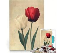 Puzzle de 1000 pièces pour Adolescents Motif Tulipes Blanches et Rouges Jeu créatif et Manuel idéal pour s'amuser en Famille Cadeau Original pour Un Anniversaire ou Noël 50x75cm
