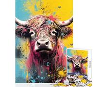 Puzzle de 1000 pièces pour Adolescents Motif Vache Highlander Style Pop Art décoration Murale Cadeau d'anniversaire découpe de précision (38x52cm)