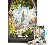 Puzzle de 1000 pièces pour Adolescents Munich Allemagne Affiche de Voyage Jeu intellectuel et Relaxant Convient aux Couples Cadeau Amusant (Taille 38x26cm)