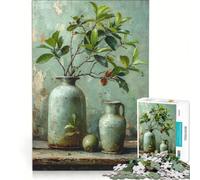 Puzzle de 1000 pièces pour Adolescents Nature Morte avec vases Verts Jeu éducatif Interaction Parent-Enfant idéal comme Cadeau 38x52cm
