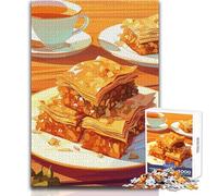 Puzzle de 1000 pièces pour Adolescents,Nature Morte Baklava et thé,Jeu Impossible,Cadeau pour Femmes,Cadeau de Noël Secret,Format 38x26cm