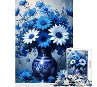 Puzzle de 1000 pièces pour Adolescents Nature Morte Florale Bleue et Blanche Jeu Anti-Stress Cadeau d'anniversaire activité Manuelle relaxante Dimensions 50x75cm