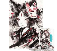 Puzzle de 1000 pièces pour Adolescents Nekomimi Masque de Renard Kitsune Puzzle pour Adultes Jouets à Monter soi-même Jeu Stimulant pour Passer Le Temps Pendant Les Vacances (Dimensions 38x52cm)