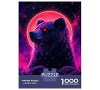 Puzzle De 1000 Pièces pour Adolescents Neon Bear Under Red Moon Puzzles pour Adultes Jeux Relaxants, Amusants Et Humoristiques, Idéal comme Cadeau 52x38cm/1000pcs