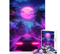 Puzzle de 1000 pièces pour Adolescents Neon Drive Under The Moon Décoration intérieure Jouet et Cadeau pour Femmes et Hommes Jeu Amusant et éducatif Dimensions 38x26cm