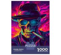 Puzzle De 1000 Pièces pour Adolescents Neon Skull with Cigar -1 Puzzles pour Adultes, Jeux De Détente, Assemblage De Motifs, Activités Amusantes À La Maison, 38x26cm/1000pcs