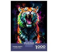 Puzzle De 1000 Pièces pour Adolescents Neon Watercolor Tiger Puzzle pour Adultes Jeu Familial Décoration Intérieure Cadeaux Uniques d'anniversaire Et De Noël 70x50cm/1000pcs