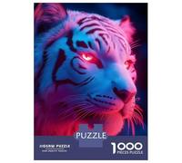 Puzzle De 1000 Pièces pour Adolescents Neon White Tiger Portrait Puzzle pour Adultes Jouets Anti-Stress Cadeau d'anniversaire Cadeaux De Noël 52x38cm/1000pcs
