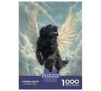 Puzzle De 1000 Pièces pour Adolescents Newfoundland Dog with Angel Wings Gentle Giant Memorial Print Black Dog with Wings Puzzle pour Adultes Jeu Familial Décoration Intérieure Cadeaux Uniques D'ann