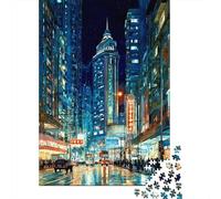 Puzzle De 1000 Pièces pour Adolescents Night Cityscape with Neon Lights Puzzle pour Adolescents Activités Familiales Interaction Parent-Enfant Cadeaux pour Amis Et Famille 38x26cm/1000pcs