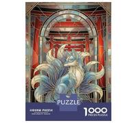 Puzzle De 1000 Pièces pour Adolescents Nine-Tailed Fox Stained Glass Art Puzzles pour Adultes Jeux Relaxants, Amusants Et Humoristiques, Idéal comme Cadeau 70x50cm/1000pcs