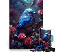 Puzzle de 1000 pièces pour Adolescents,Oiseau Bleu et Rose Rouge,articulations Lisses,Jeu de réflexion Amusant,Cadeau,Jeu Relaxant,activité de Loisirs de Noël (38x26cm)