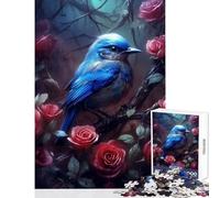 Puzzle de 1000 pièces pour Adolescents Oiseau Bleu et Rose Rouge Décoration intérieure Jouet Cadeau Amusant Jeu Pratique pour Partager Un Moment Complice Parent-Enfant Dimensions 50x75cm