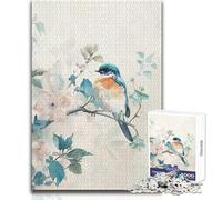 Puzzle de 1000 pièces pour Adolescents : Oiseau Bleu sur Une Branche Fleurie Un Jeu Unique et Amusant, Un véritable Cadeau ! Dimensions : 50x75cm