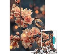Puzzle de 1000 pièces pour Adolescents Oiseau sur Une Branche de Cerisier en Fleurs Triptyque 1000 pièces Jeu de Construction Facile Découpe de précision Idéal comme Cadeau pour Toute la Famille