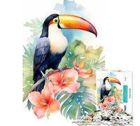 Puzzle de 1000 pièces pour Adolescents Oiseau Toucan Aquarelle Jeu éducatif Jouet défi Cadeau Amusant Décoration Murale (Dimensions 38x52cm)