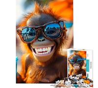 Puzzle de 1000 pièces pour Adolescents Orang-outan Souriant avec Lunettes de Soleil Jeu Amusant et éducatif Cadeau Anti-Stress pour Les Anniversaires (38x26cm)