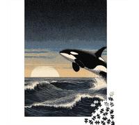 Puzzle De 1000 Pièces pour Adolescents Orca Whale Sunset Art Print Puzzle pour Adultes Jouet Décoration Murale Cadeaux pour Femmes Interaction Parent-Enfant 38x26cm/1000pcs