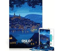 Puzzle de 1000 pièces pour Adolescents Oslo,Norvège,Paysage Nocturne Illustration Découpe Fine Jeu de réflexion Cadeau Temps de Relaxation Idéal pour Un Anniversaire (50x75cm)