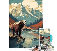 Puzzle de 1000 pièces pour Adolescents Ours Animal rétro Difficile et Stimulant décoration intérieure Jouet Anti-Stress Convient aux 14 Ans et Plus (38x26cm)