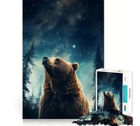 Puzzle de 1000 pièces pour Adolescents Ours Brun étoilé,Jeu d'art sans Couture pour la Concentration et Le Temps de détente,Cadeau de Noël et de Loisirs (38x26cm)