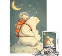 Puzzle de 1000 pièces pour Adolescents Ours et Chien astronautes sur la Lune Décoration Murale Cadeau de Noël Secret Jeu de Construction Renforce l'amour au Sein du Couple Dimensions 50x75cm