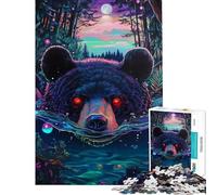 Puzzle de 1000 pièces pour Adolescents Ours Mystique au Clair de Lune Jeu éducatif Jouet Cadeau de Père Noël Secret Activités familiales (Taille 38x26cm)
