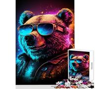 Puzzle de 1000 pièces pour Adolescents Ours Nuits Néon Jeu Anti-Stress Cadeau d'anniversaire Jeux relaxants Chaque pièce est Unique Dimensions 38x52cm