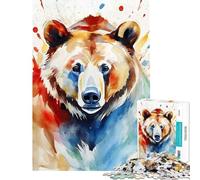 Puzzle de 1000 pièces pour Adolescents Ours Peint à l'aquarelle Jeu de réflexion et d'apprentissage Jouet éducatif pour la décoration intérieure (Taille 38x52cm)