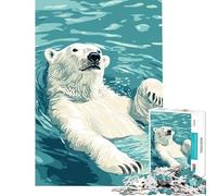 Puzzle de 1000 pièces pour Adolescents Ours Polaire nageant dans l'eau Bleue défi intellectuel Jouet addictif Jeu éducatif Difficile Excellent Cadeau (Taille 38x26cm)