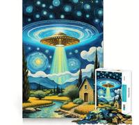 Puzzle de 1000 pièces pour Adolescents OVNI au-Dessus d'un Paysage Rural Jeu cognitif et créatif pour des Moments de détente Décoration de Noël (38x26cm)