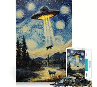Puzzle de 1000 pièces pour Adolescents OVNI au-Dessus d'une Nuit étoilée, découpe Nette, Jeu cognitif Amusant, Divertissement pour Les Temps Morts, décoration de Noël pour la Maison (38x52cm)
