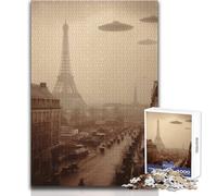 Puzzle de 1000 pièces pour Adolescents OVNIs au-Dessus de Paris, Image rétro, idéal pour des Moments de détente Découpe de précision Dimensions 50x75cm