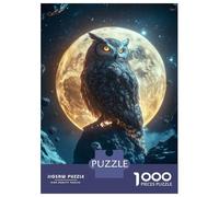 Puzzle De 1000 Pièces pour Adolescents Owl on A Moonlit Rock Puzzle Adulte Jeu Manuel Amusant Et Humoristique Interaction Parent-Enfant 52x38cm/1000pcs