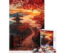 Puzzle de 1000 pièces pour Adolescents pagode Japonaise au Coucher du Soleil Jeu Amusant découpe de précision décoration intérieure Jouet Anti-Stress Cadeau (38x52cm)