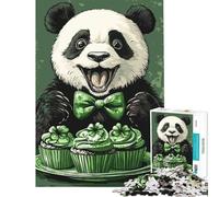 Puzzle de 1000 pièces pour Adolescents Panda avec Cupcakes trèfle Vert Un Puzzle Difficile et Stimulant Une véritable œuvre d'art Jeu Amusant adapté aux Personnes de 14 Ans et Plus 50x75cm