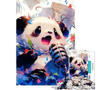Puzzle de 1000 pièces pour Adolescents Panda Chanteur avec Microphone défi éducatif Cadeau pour Femmes Jeu éducatif à partir de 14 Ans 50x75cm