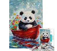 Puzzle de 1000 pièces pour Adolescents Panda dans Un Bateau avec des Fleurs Puzzle à Peindre pour Adultes Jeu de réflexion Assemblage de Motifs Exercice cérébral (Taille 38x52cm)