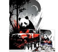 Puzzle de 1000 pièces pour Adolescents Panda derrière Une Voiture rouillée Jeu éducatif Cadeau d'anniversaire ou Jeu Familial avec Poster et fiche de Questions Assortis Dimensions 50x75 cm
