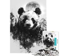 Puzzle de 1000 pièces pour Adolescents Panda Double Exposition Idéal pour Un Anniversaire Les Vacances de Noël Un Jeu éducatif pour Passer Le Temps Convient aux 14 Ans et Plus (50x75cm)
