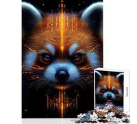 Puzzle de 1000 pièces pour Adolescents Panda Roux avec Lignes Lumineuses Jeu éducatif Animalier Analyse et logique Jouet à Monter soi-même avec Poster et fiche de Questions Assortis (38x26cm)